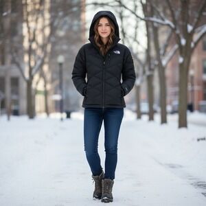 The North Face Down Amry 600 Puffer Jacket Women Large Black Detachable Hood